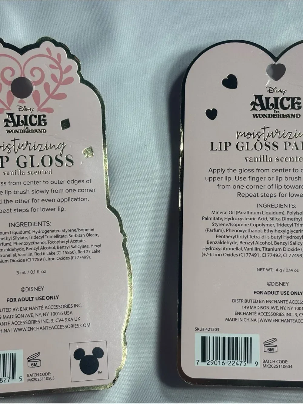 9 New Disney Alice in Wonderland Lip Gloss & Balm Set Bundle Pink